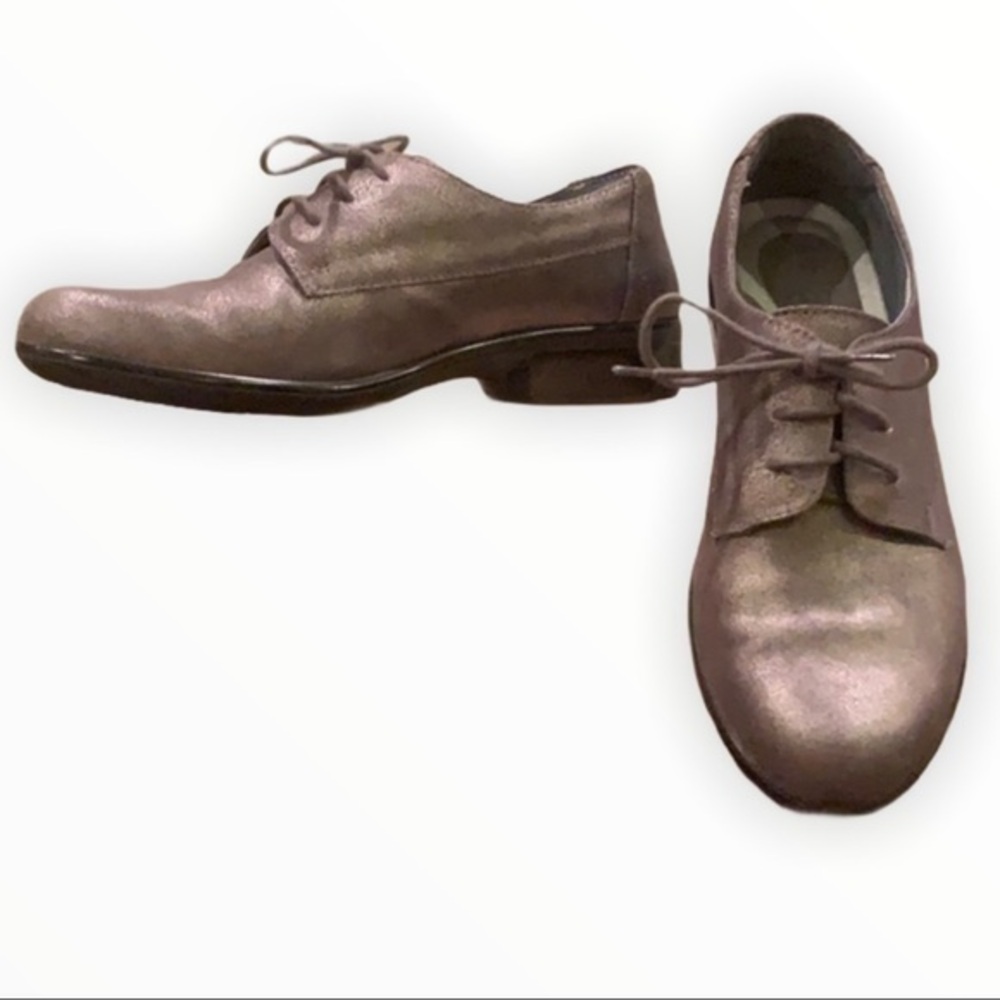 NAOT lace up pewter/metallic leather flats